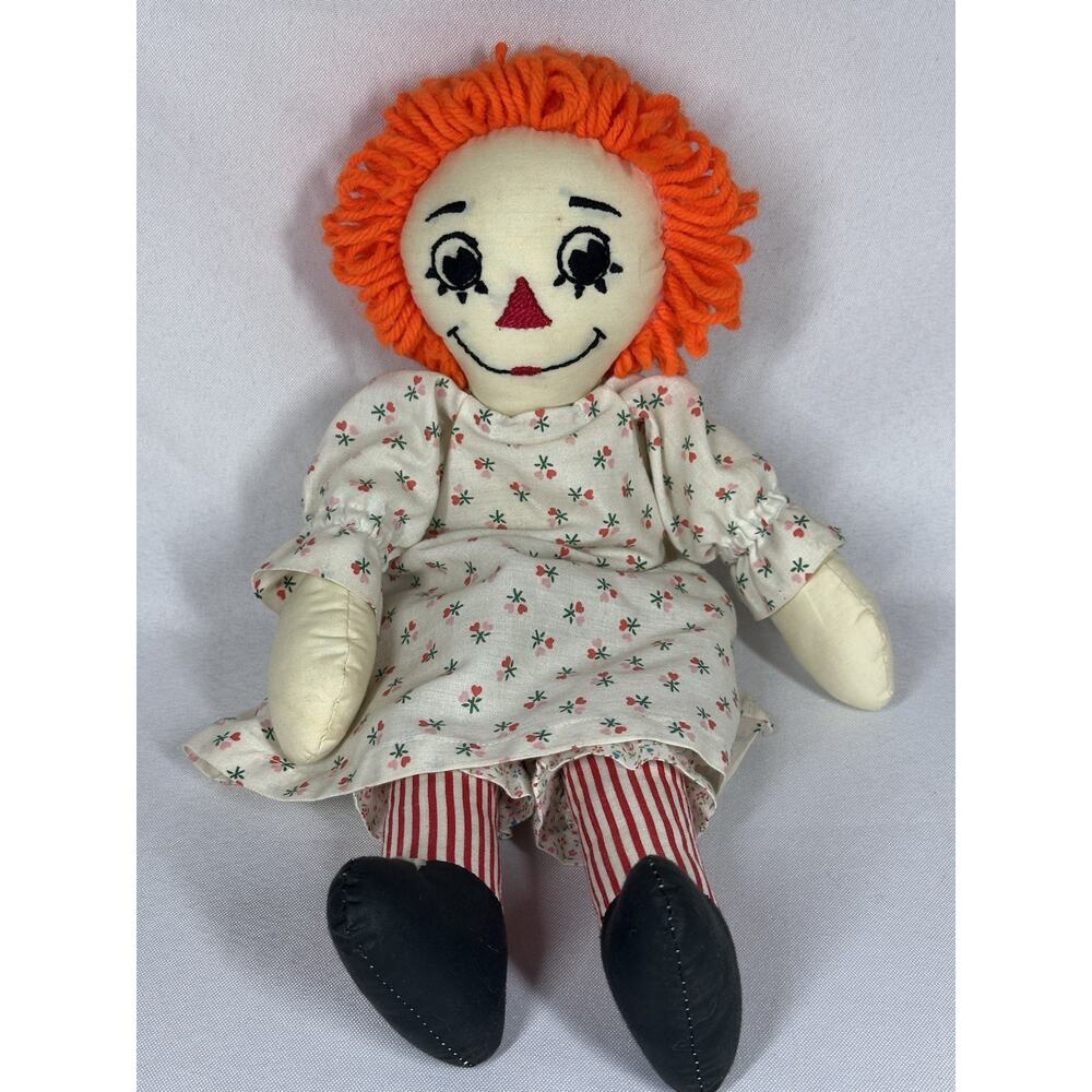 Vintage - No Makers Tag ~ Orange Hair Raggedy Anne Soft Cloth Doll 15" Tall